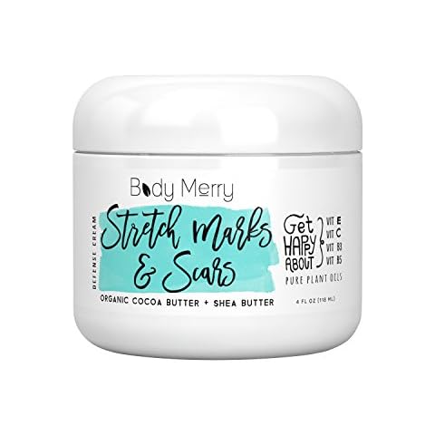 Body Merry Stretch Mark and Scar Defense Body Cream – Daily Dry Skin and Stretch Mark Treatment, Pregnancy Safe, Organic Shea & Cocoa Butter Boost Elasticity, Prevent and Improve Look of Marks, 4 oz Cover
