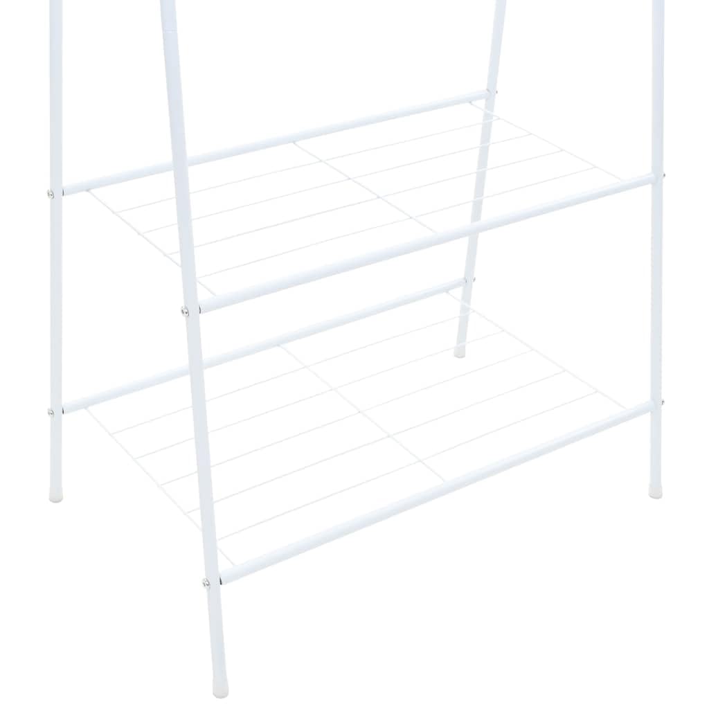 Wieszak na ubrania 59 x 35 x 150 cm, biały, z 2 półkami, wytrzymała rama stalowa, stabilny wieszak garderobiany do sypialni i garderoby, prosty design, łatwy montaż