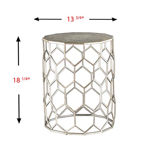 Sei Furniture Clarissa Honeycomb Accent Table - Antique Silver Frame - Geometric Design #TOP3