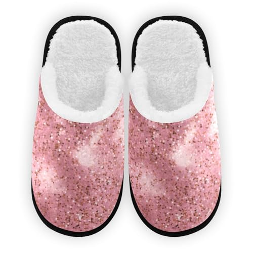 Cartoon Pink Sequins Slippers For Women Men Soft Memory Foam Non-Slip Beautiful Winter Indoor House Shoes Travel Slipper