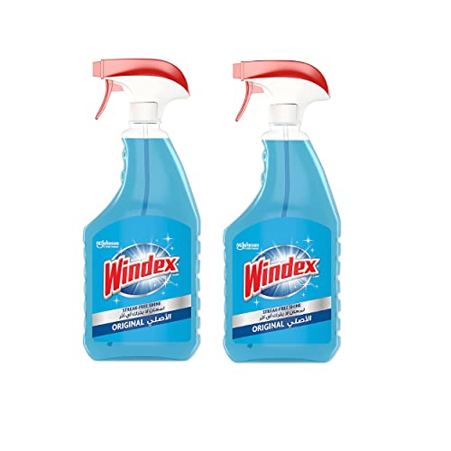 Windex Glass Cleaner Spray Original Scent Streak-Free Shine & Fast-Acting Smudge & Fingerprints Remover Mirror & Glass Surfaces 750ml (Pack of 2)