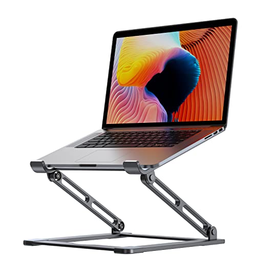 Laptop Ständer, Faltbarer Tragbar Laptopständer aus Aluminium, Höhenverstellbarer und Ergonomischer Computer Ständer, ist Compatibel mit MacBook/Dell/HP/Lenovo/Anderen Notebook(10' -17') (Grau)