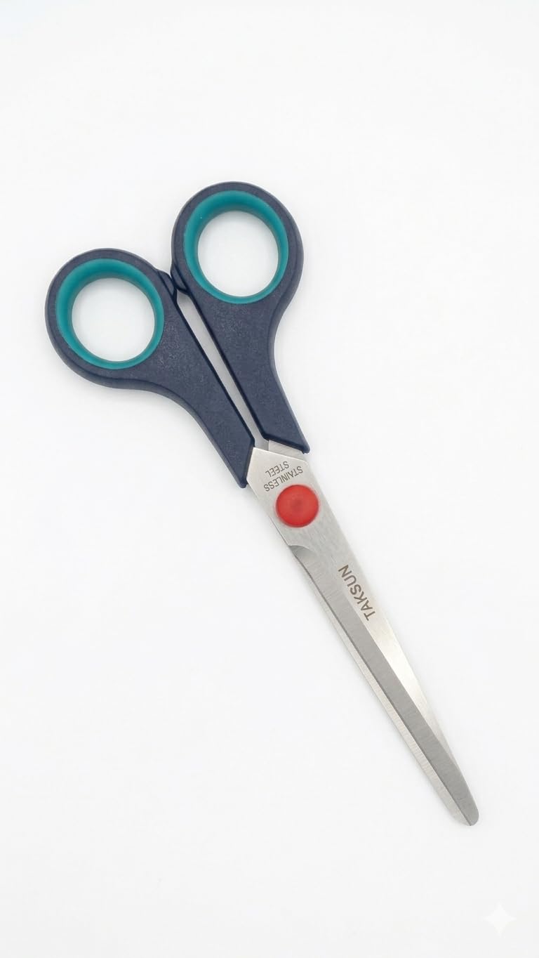 Taksun C2007 7 İnç Profesyonel Paslanmaz Çelik Makas (18 cm) – Ergonomik Yumuşak Saplı, Ultra Keskin Bıçaklı Çok Amaçlı Ofis, Ev ve Hobi Tipi Kesici