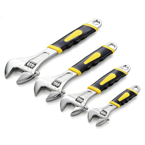 MUXHEL 4PCS Adjustable Spanner Set, 4 Sizes Adjustable Wrench Set with Soft Grip, Multifunctional Carbon Steel Shifter Spanner Sets for Pipeline Building Machinery Home (6"+8"+10"+12")