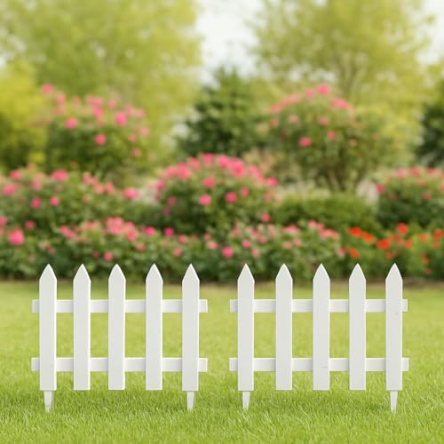 Image of Blooming Enterprises Pack of 4 Virgin Plastic Garden Foldable Fence Panels for Lawn & Plant Borders White | Decorative Outdoor Picket Edging for Garden, Patio & Pathways | Weather-Resistant PVC
