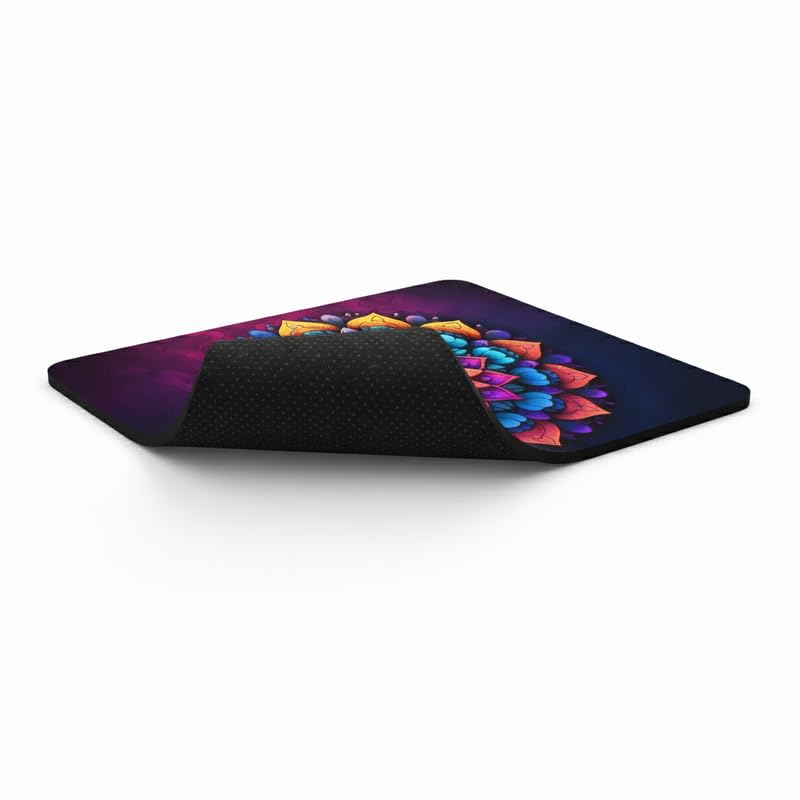 Image of Shivor Artistic Mouse Mat | Neon Mandala Pattern with Dark Aesthetic Theme | Precision Tracking Cloth Surface | Anti Slip Rubber Base Stability | Stitched Edges | for Gaming Work Study Setup