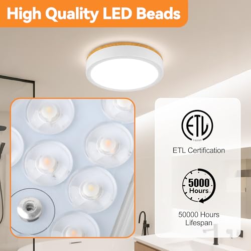Image of 11 inch Minimalist Modern LED Ceiling Light, Painted Wood Grain Flush Mount with 5CCT 2700K-5000K, Dimmable LED Light Fixtures Ceiling Mount for Kitchen Bathroom Bedroom Hallway, 2 Packs