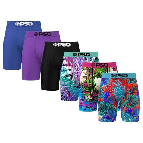 PSD Men's Boxer Briefs - Tropics 6 Pack, 7 Inch Inseam, Moisture-Wicking Boxer Briefs for Men Pack, Size Small