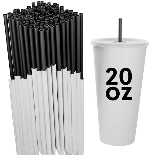 Disposable Plastic Drinking Straws - Individually Paper Wrapped (Black, 500)