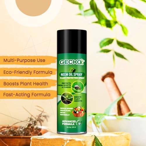 Image of Gecko Herbal Neem Oil Plant Protection Spray | Natural Insect & Fungus Repellent | Promotes Healthy Plant Growth |Chemical-Free | Controls Aphids, Mites & Whiteflies | 1 X 200ml | FORMULATION X1
