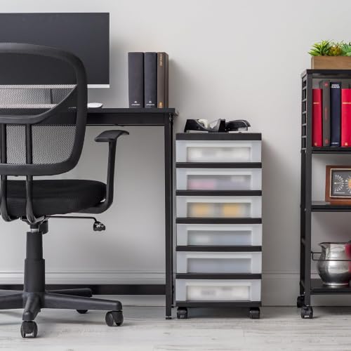 Image of IRIS USA 6-Drawer Rolling Storage Cart with Organizer Top, Black /Pearl