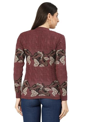 Image of Kalt Women Sweater for Winter Woolen Acrylic Full Sleeves V Neck Floral Design Cardigan Sweater for Women