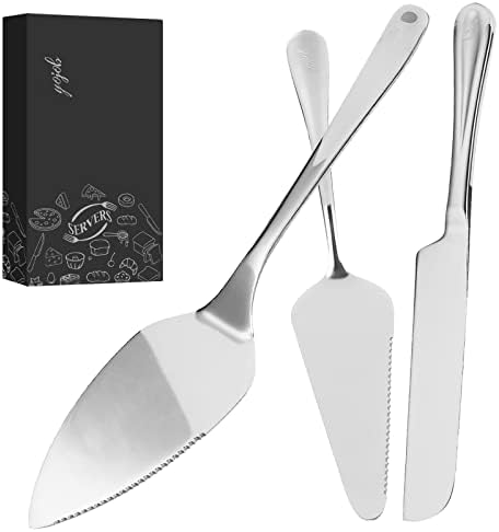 YOJOB Wedding Cake Knife and Server Set, Simple Style Cake Cutting Set, Pastry Pie Server for Wedding, Birthday, Parties, Events (Sliver)
