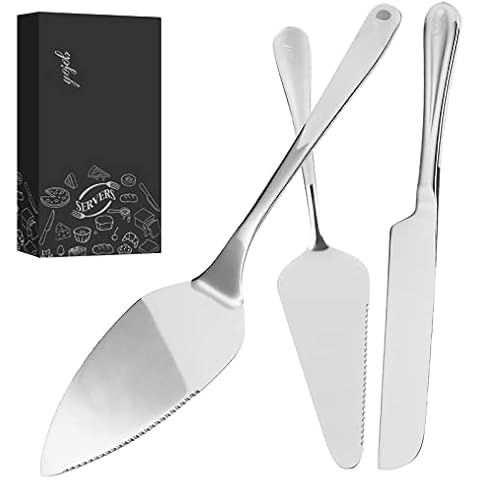 YOJOB Wedding Cake Knife and Server Set, Simple Style Cake Cutting Set, Pastry Pie Server for Wedding, Birthday, Parties, Events (Sliver) Cover