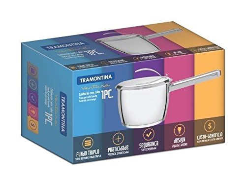 Caldeirão com Cabo com Fundo Triplo e Tampa de Vidro Tramontina Inox 16Cm