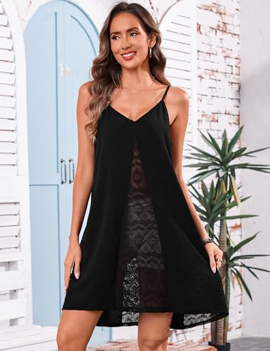 Totatuit Bathing Suit Cover up for Women 2026 Swimsuit Coverup with Pockets Spaghetti Straps Summer Beach Dress Black - image 7