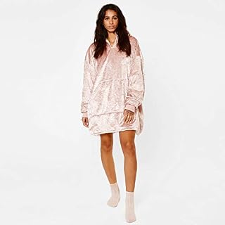 Sienna Crushed Velvet Oversized Hoodie Blanket Wearable Sherpa Fleece Soft Thermal Velour Throw for Adults Women Men, One Size - Blush Pink