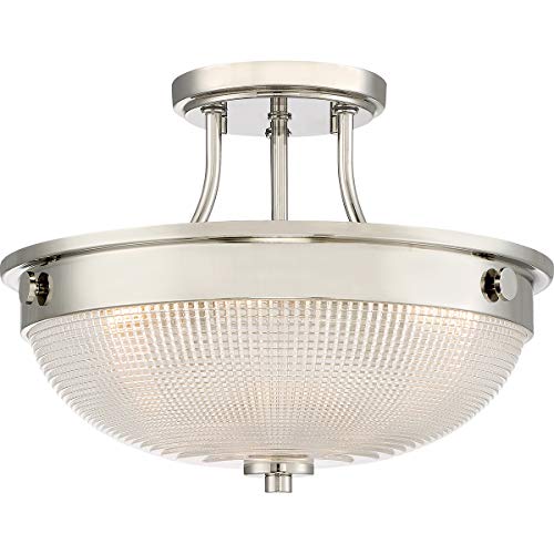 Image of 2 Bulb Semi - Flush Light - Highly Polished Nickel Finish - LED E27 60W Bulb