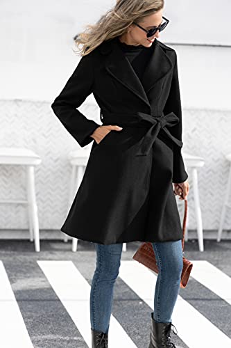 Kate Kasin Women A Line Peacoat Dress Coat Belted Notch Lapel Overcoat Fall Winter Trench Coats2