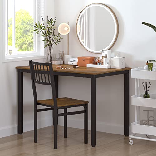 Image of Teraves Dining Table Set for 4 /Computer Desk,Kitchen Table with 2 Chairs and a Bench,Table and Chairs Dining Room Set 4 Piece Set for Dining Room (Teak, 110CM) / 43.31 inch