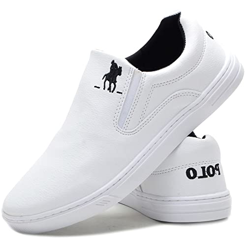 Tênis Slip On Casual Masculino Liso Conforto Dia a Dia Branco