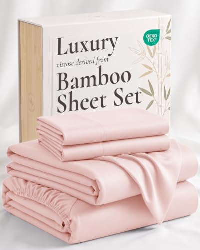 Image of Hotel Sheets Direct 100% Viscose Derived from Bamboo Sheets King Size - Cooling Bed Sheets with 2 Pillowcases - Breathable, Moisture Wicking & Silky Soft Sheets Set- Rose Pink