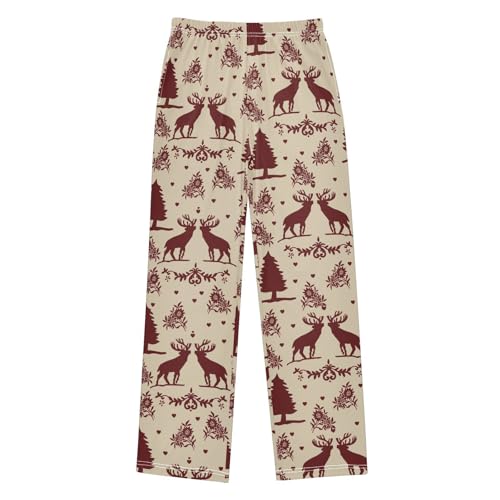 ZZXXB Reindeer and Tree Boys Long Pants Soft Trousers Elastic Waist Kids Lounge Bottoms with Pockets S-XL