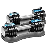 Lifepro Adjustable Dumbbell - 5-in-1, 25lb dumbell Adjustable Free Weights Plates and Rack - Hand Weights for Women and Men - Adjustable Weights, 5lb, 10lb, 15lb, 20lb, 25lb (12.5 Pounds - Pair)