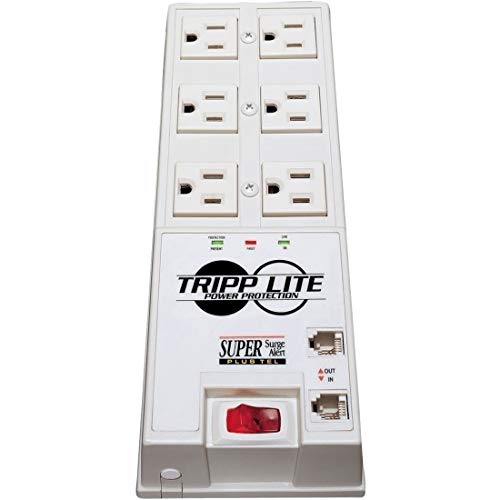 Tripp Lite 6 Outlet Surge Protector Power Strip, 6ft Cord, Right-Angle Plug, Tel/DSL Protection, RJ11, $50,000 Insurance (TR-6FM)