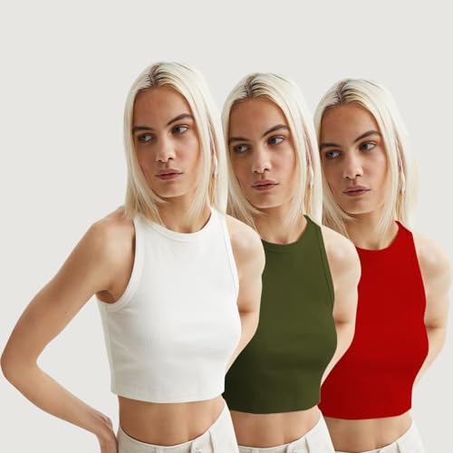 Image of KERI PERRY Tops for Women Crop Top for Women's Tank Activewear Tee Sports Western Casual Cotton Camisole Pack of 3 Combo