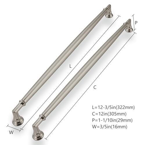 CABDM 5 Pack 12Inch Hole Center Brushed Satin Nickel Cabinet Pulls Solid Cabinet Handles Solid Hardware Handle for cabinets Dressers Kitchens bedrooms by CABDM - Used condition - Image 2