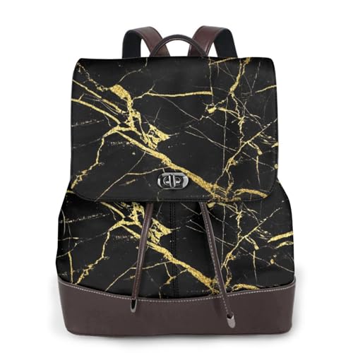Sac à dos de voyage femme en cuir noir doré confortable et logeable
