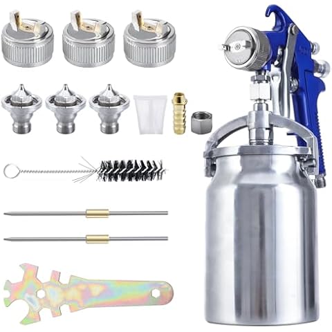 B4B BANG 4 BUCK Professional HVLP Siphon Feed Spray Gun, 1000cc Capacity Cup with 1.3mm 1.7mm 2.0mm Nozzles Professional Air Spray System for Auto Paint, Primer, Clear Top Coat & Touch-Up Cover