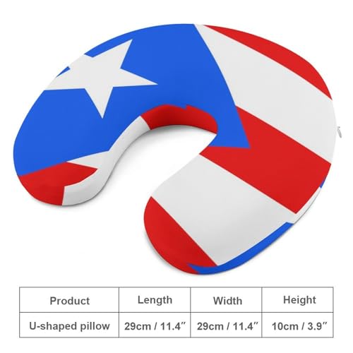Image of Stylish U Shaped Travel Neck Pillow Memory Foam Chin Support Puerto Rico Flag, Breathable Washable Cover for Airplane Car Office Decor