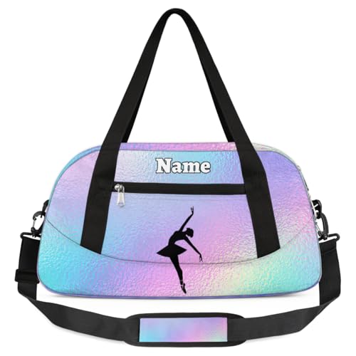 Personalized Dance Bag Girls Duffle Bag Custom Kids Athletic Bags Sports Weekender Sleepover Travel Bag Gym Ballet Bag for Girls Teens, Colorful