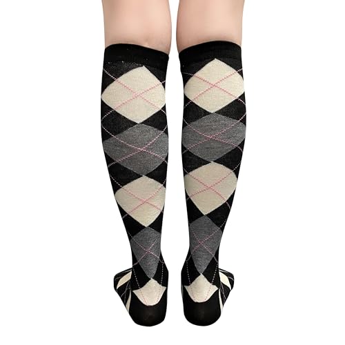 Image of Couver Women's Argyle Knee High Socks - Soft Acrylic Over the Calf Tube Style Socks for Casual Athletic - One Size