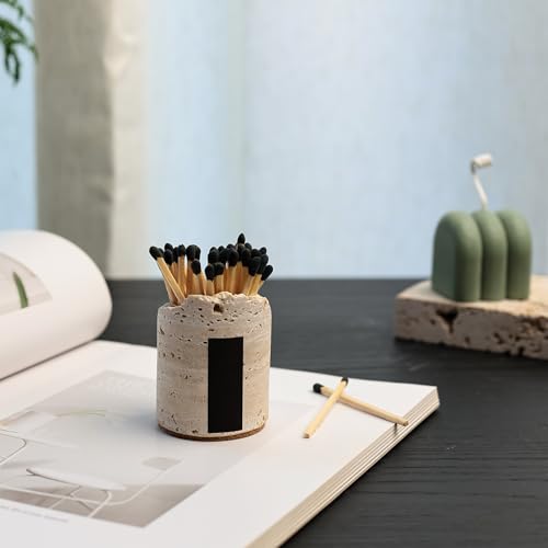 Match Holder with Striker - Set of 2 - Handmade Travertine Match Box - Matches in a jar for Bathroom Candle - Cute Home Decor - Matches Not Included - Image 5