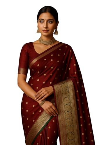 Image of Women's Glory Womens Kanjivaram Banarasi Silk Saree Blend Woven Zari with Jacquard Woven Unstitched Blouse Piece.