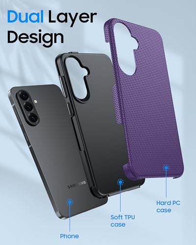 Image of for Galaxy A37+A36+A56 5G Phone Case, Triangular Anti-Slip Textured, Military Grade Drop Protection Samsung A37 5g case, 14ft Drop Tested, TPU+PC Dual Layer Shockproof Cover for A37 (Purple)