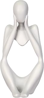 Sandstone Resin Thinker Style Abstract Sculpture Statue Collectible Figurines Home Office Bookshelf Desktop Decor (Small White, Focus)