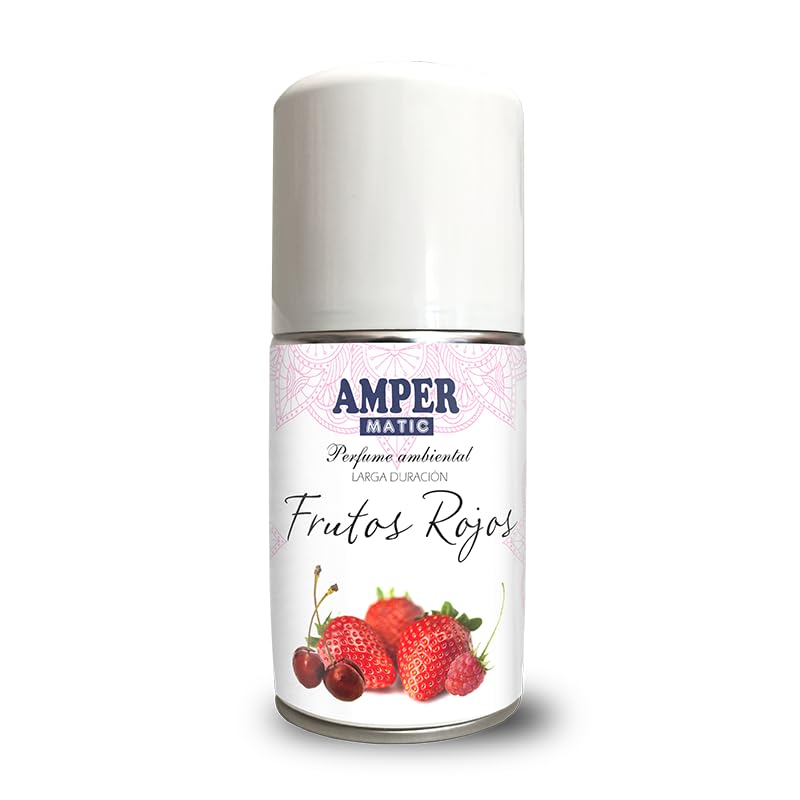 Ambientador aerosol, recambio difusor automático y manual. Aroma FRUTOS ROJOS. Aroma dulce y delicado. (250 ml.)