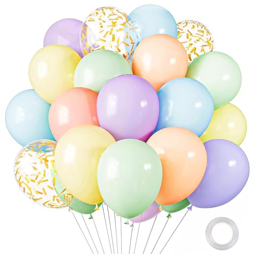 30pcs Pastel Macaron Balloons Different Sizes 12 10 Inches Metallic Gold Confetti Balloons Kit for Easter Celebration Baby Shower Birthday Graduation Macaron Themed Party Decoration