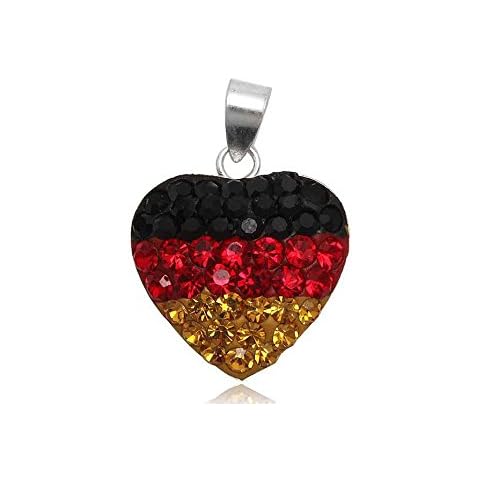 EYS JEWELRY® Damen-Anhänger Fahnen Flaggen Deutschland Germany 20 x 16 mm Preciosa Elements Glitzer Kristalle 925 Sterling Silber schwarz rot gold Cover