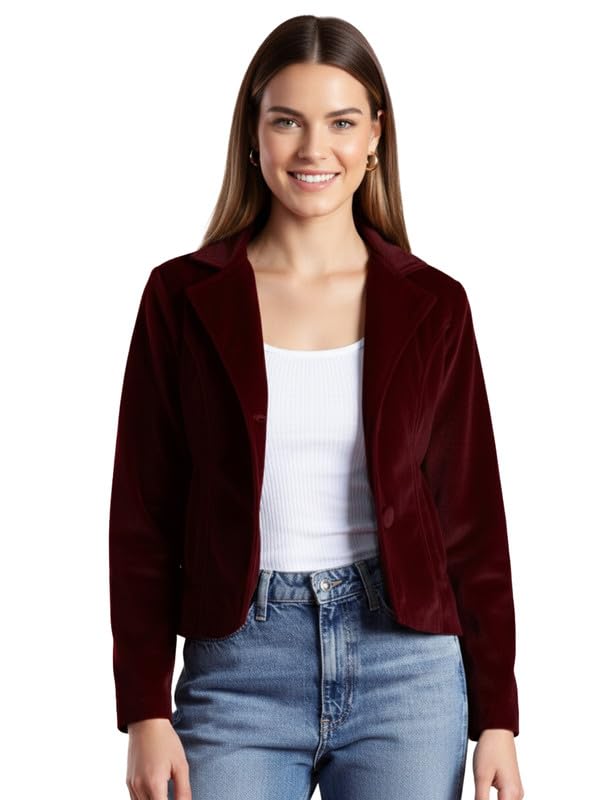 leather retail Mahroon Velvet Jacket for Women's-picture-28