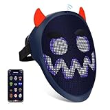 LED Mask with Bluetooth Compatible App Controlled, Rechargeable Halloween LED Light Up Face Mask with Inter Gesture Sensing, Suitable for Costume Cosplay Halloween Party Masquerade