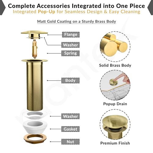 Image of Plantex Pure Brass Waste Coupling for Wash Basin /5 inch Drain Out let System Full Thread Sink Waste Coupling - Pack of 1 (Matt Gold)