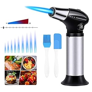 Blow Torch, Professionele Keuken Koken Torch met Veiligheidsslot, Verstelbare Vlam Hervulbare Mini Blow Torch Aansteker, voor Ambachten Koken BBQ Bakken Brulee Creme DIY Solderen (Butaan Gas Niet Inbegrepen)