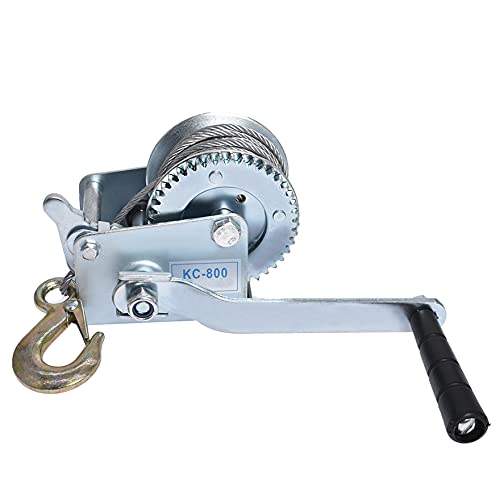 waltyotur 272 kg - Engrenagem de alça de manivela de guincho manual resistente com fio de aço de 8 m