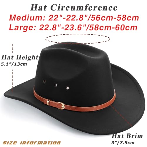 Image of DRESHOW Cowboy Hat for Women and Men Western Felt Cowboy Cowgirl Hat Wide Brim Belt Buckle Retro Fedora Hats Unisex Caps