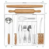 Vtopmart Range Couverts pour Tiroir, 6 9 Compartiments Range Cuisine Extensible pour Ustensiles, Plastique Rangement Couvert pour Cuillères, Fourchettes, Couteaux, Transparent